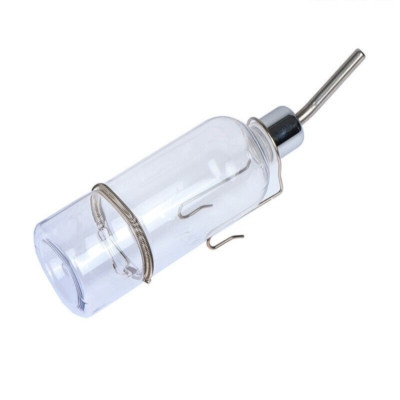 375ml clear small animal water bottle with silver nozzle, metal clip and stainless steel spring
