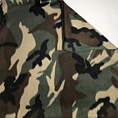 Green camo fleece blanket with double layer construction