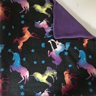 Unicorn fleece blanket with double layer construction