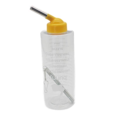 500ml small animal water bottle with yellow nozzle and double ball bearing