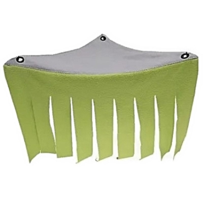 Lime fleece guinea pig corner tent hideout clipped to cage panels.