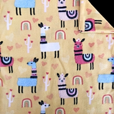 Yellow lama fleece blanket with double layer construction