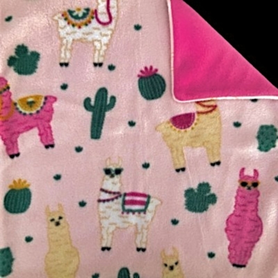 Pink lama fleece blanket with double layer construction